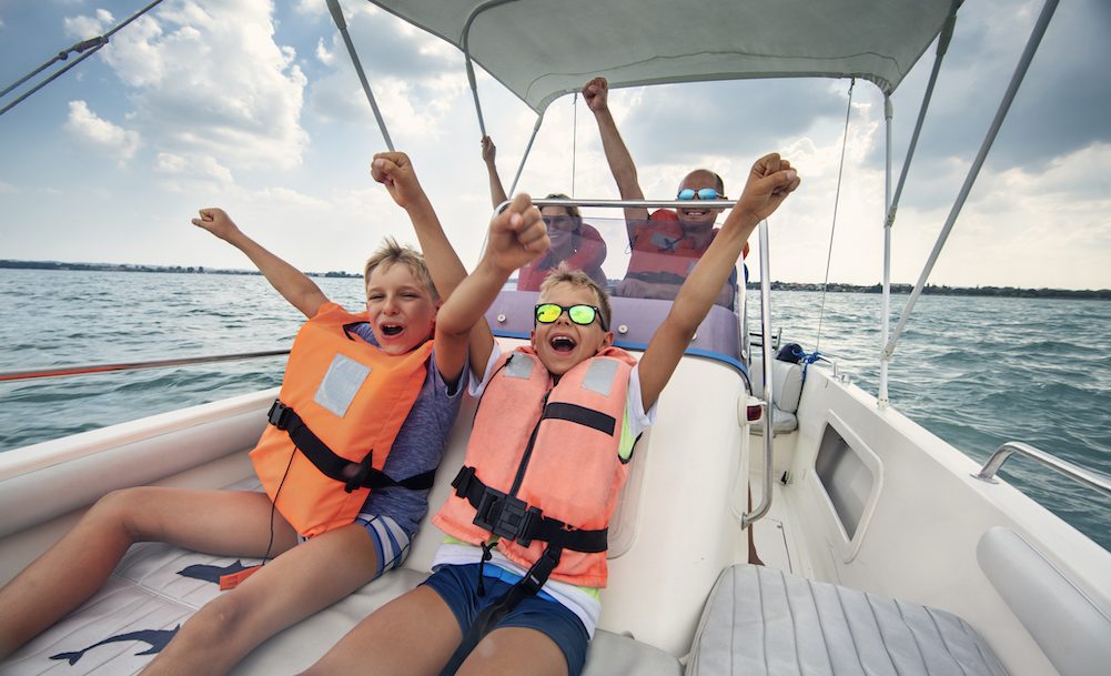 family on a boat