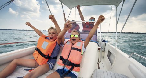 family on a boat