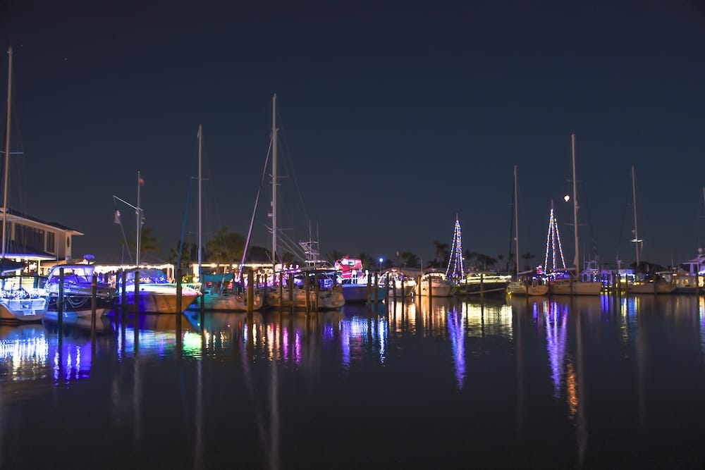 boats with christmas lights