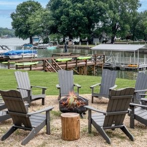 firepit and view of water at lake norman vacation rental