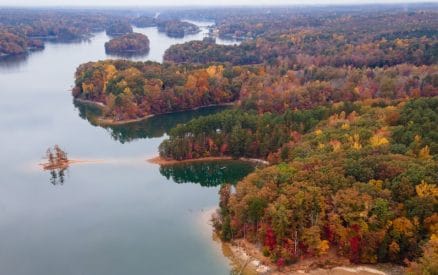Aerial View of Fall Colors on Lake Norman in North Carolina