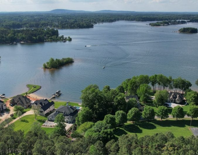 Aerial view of Lake Norman, NC in springtime
