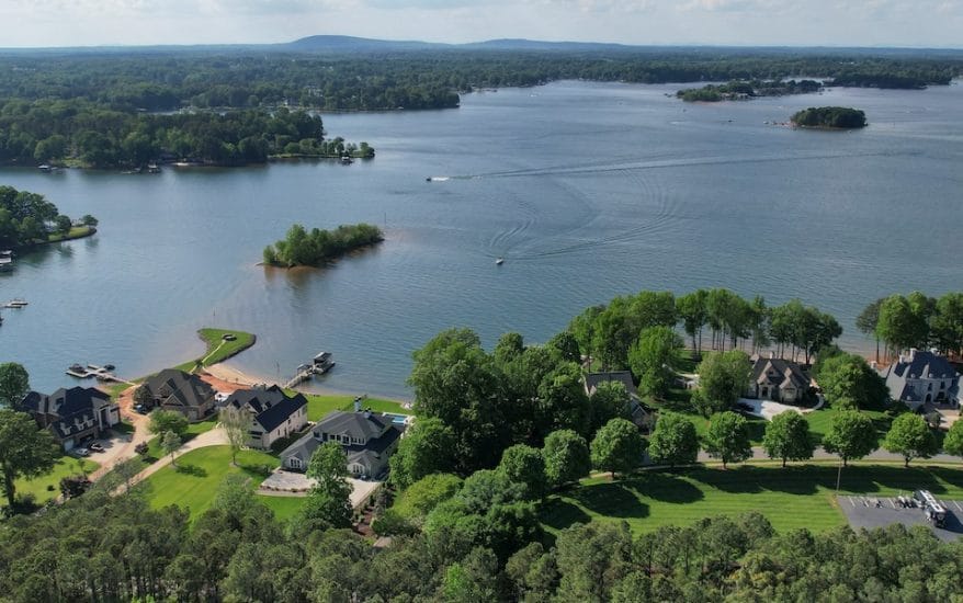 Aerial view of Lake Norman, NC in springtime