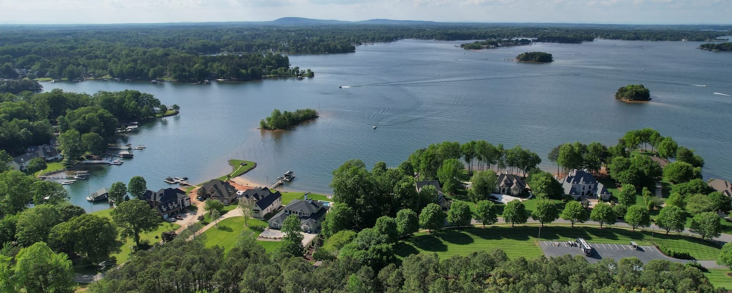 Aerial view of Lake Norman, NC in springtime